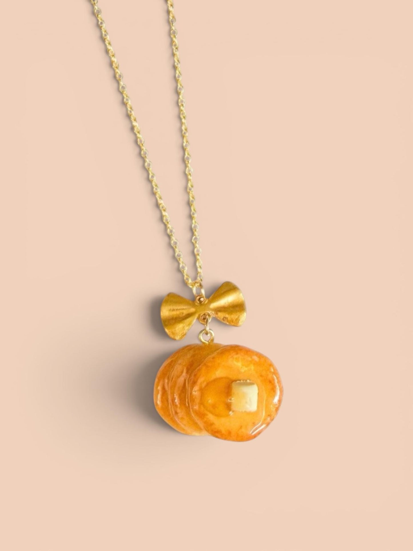 Hand-sculpted Pancake Necklace with Butter and Syrup: 18K Gold-Filled Chain