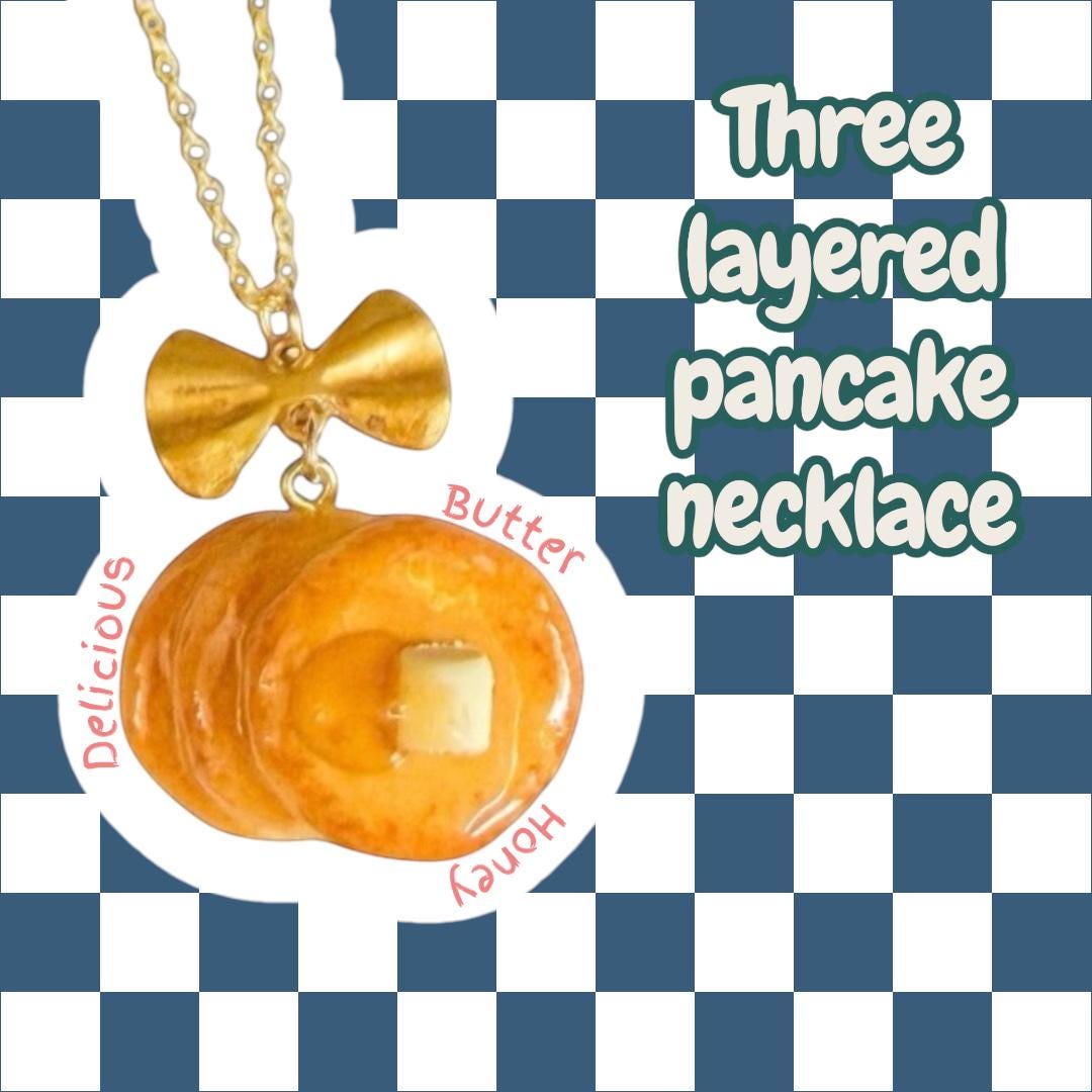 Hand-sculpted Pancake Necklace with Butter and Syrup: 18K Gold-Filled Chain