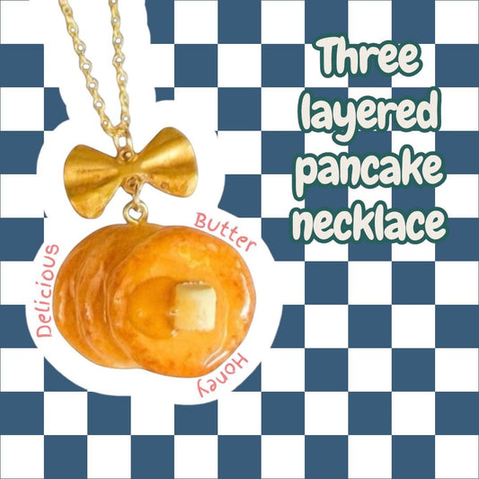 Hand-sculpted Pancake Necklace with Butter and Syrup: 18K Gold-Filled Chain