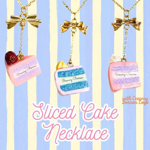 Sliced Cake Necklace with Gold Bow and Creamy Berries Logo