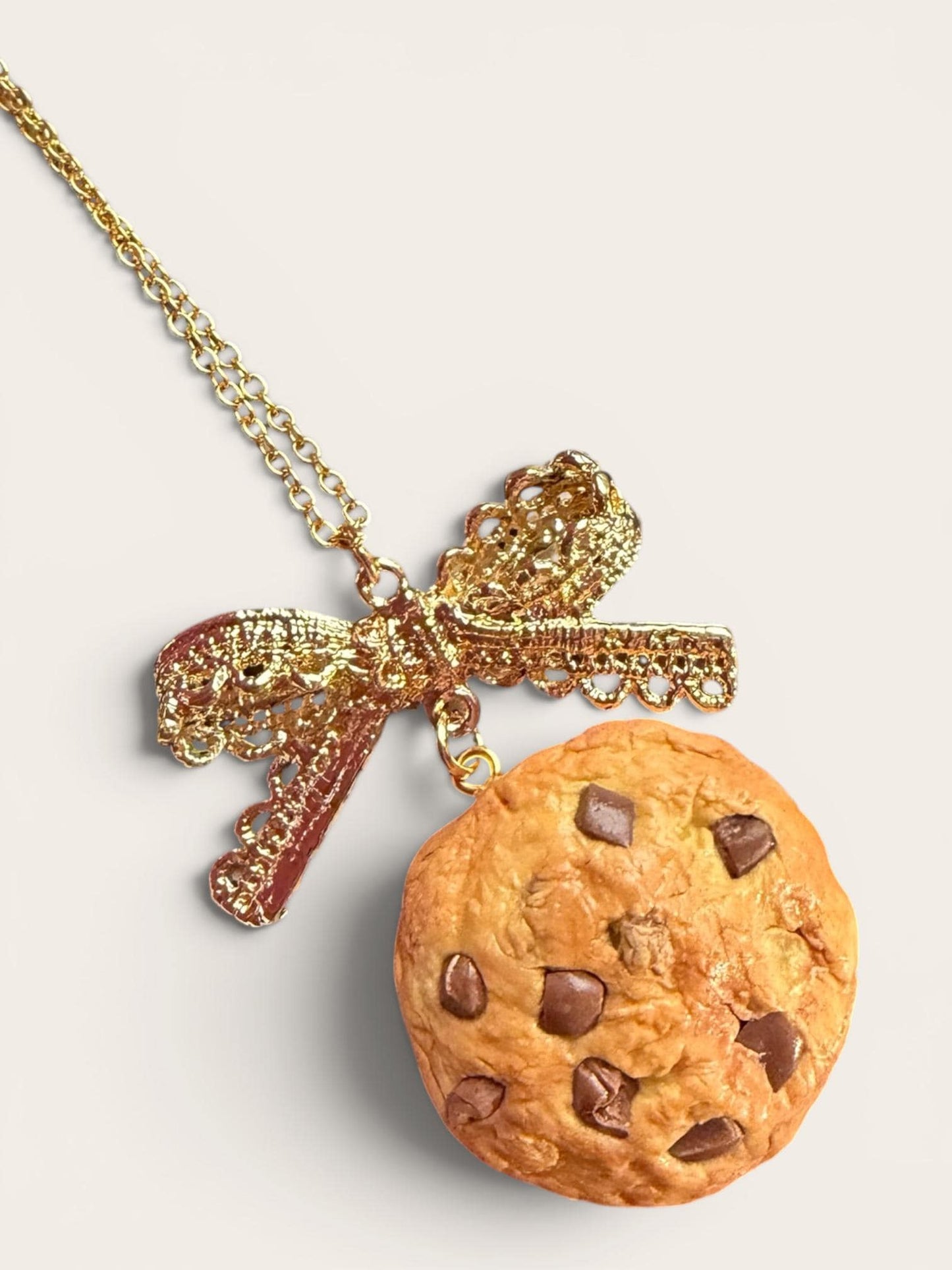 Chocochip Cookie Lace Bow 18k Gold Filled Necklace