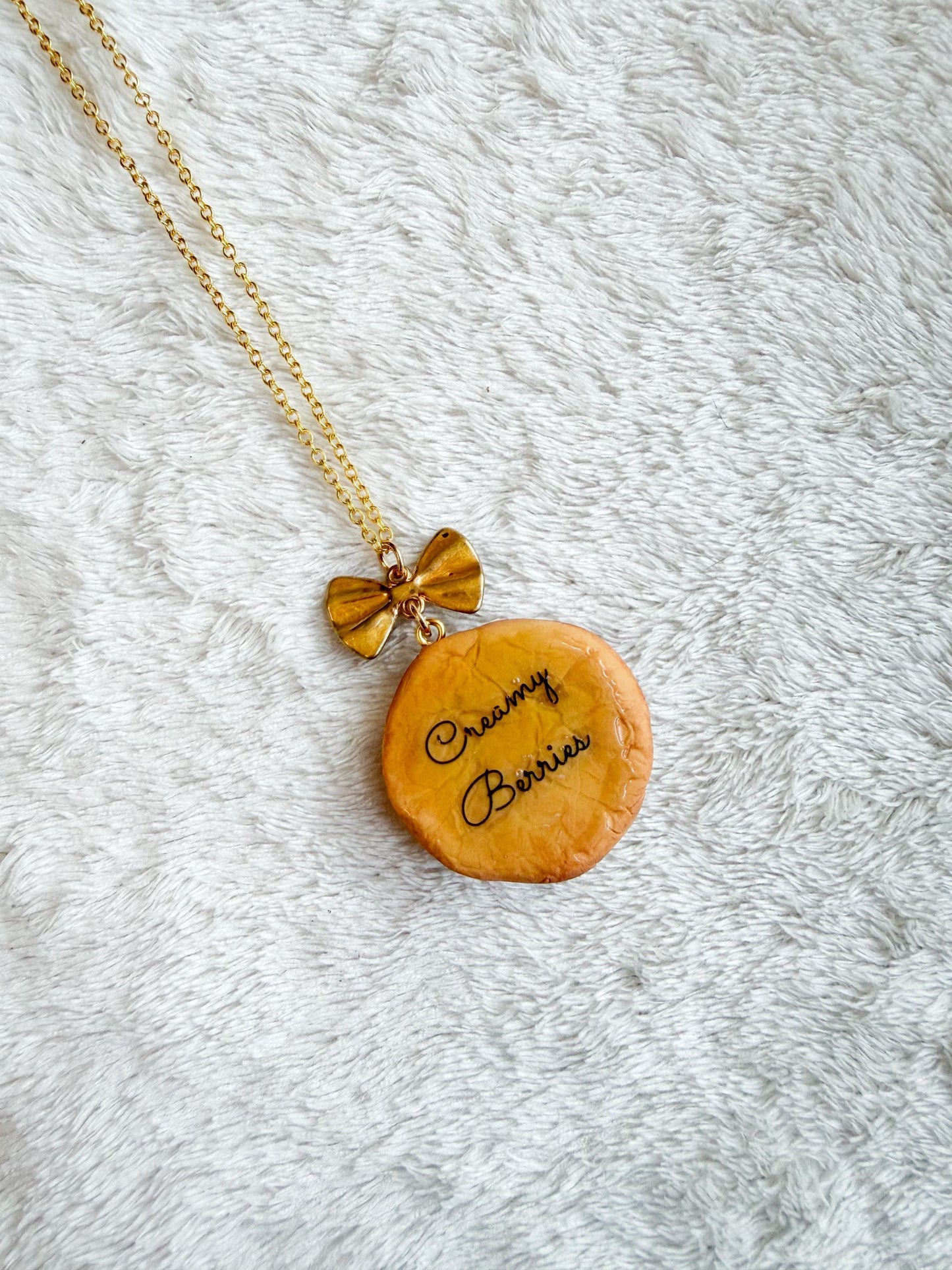 Chocochip Cookie Lace Bow 18k Gold Filled Necklace