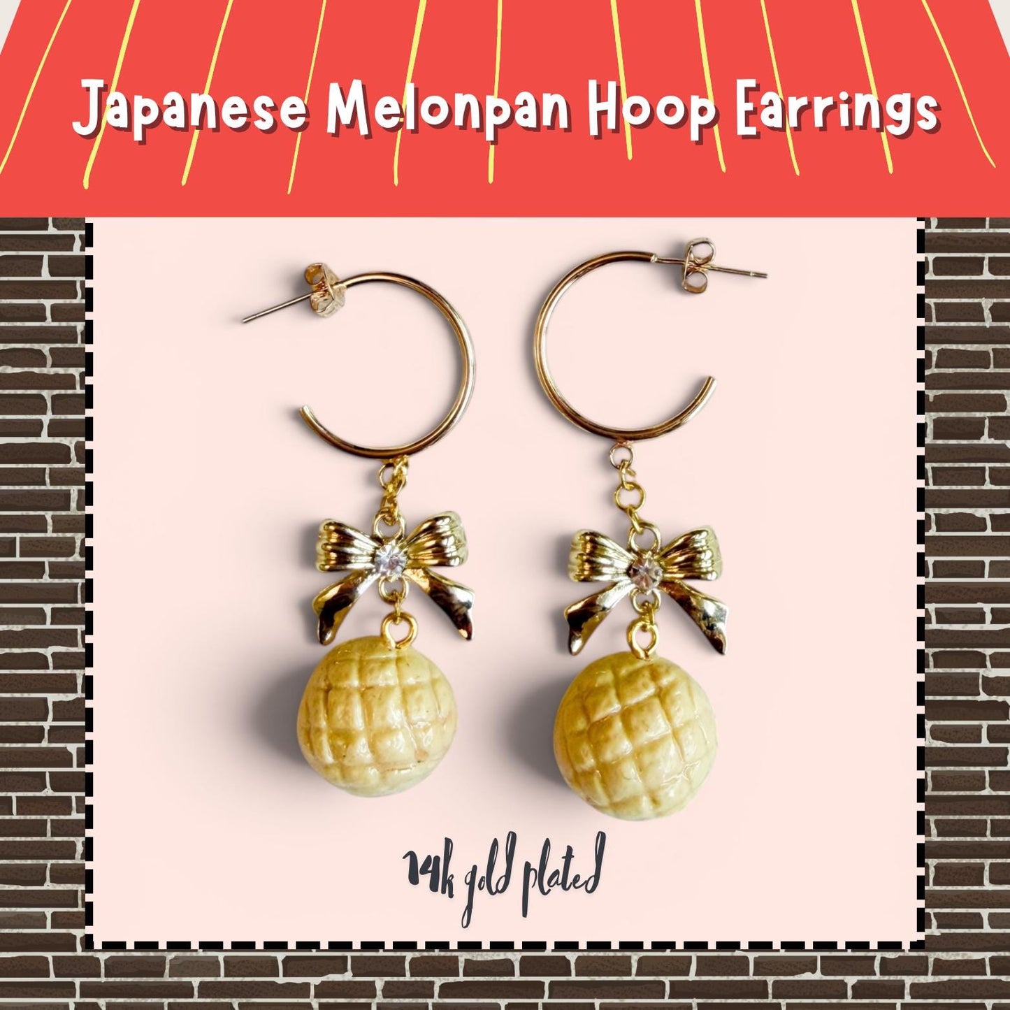Japanese Melonpan Hoop Earrings 14k gold plated