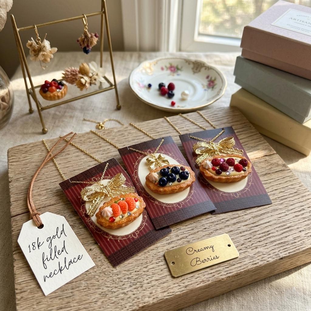 Fruit Pie & Bow 18k Gold Filled Necklace