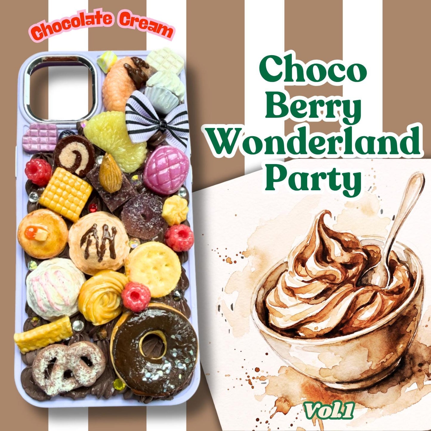 Decoden Phone Case "Choco Berry Wonderland Party Vol.1" design. iPhone, Samsung Galaxy, Google Pixel