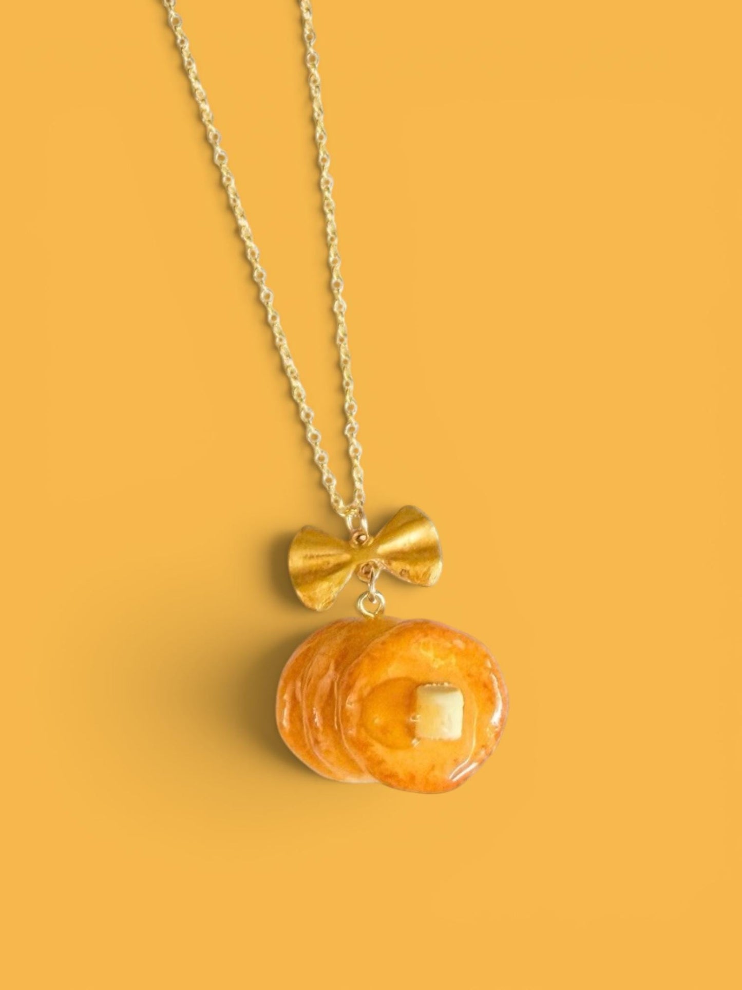 Hand-sculpted Pancake Necklace with Butter and Syrup: 18K Gold-Filled Chain