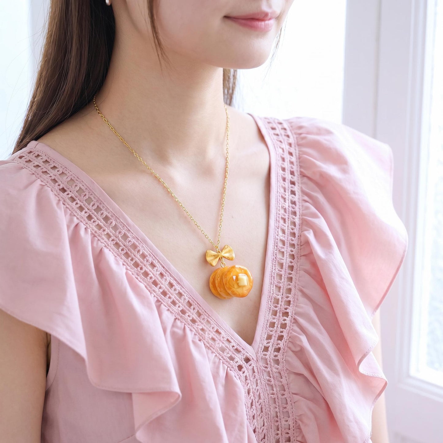 Hand-sculpted Pancake Necklace with Butter and Syrup: 18K Gold-Filled Chain