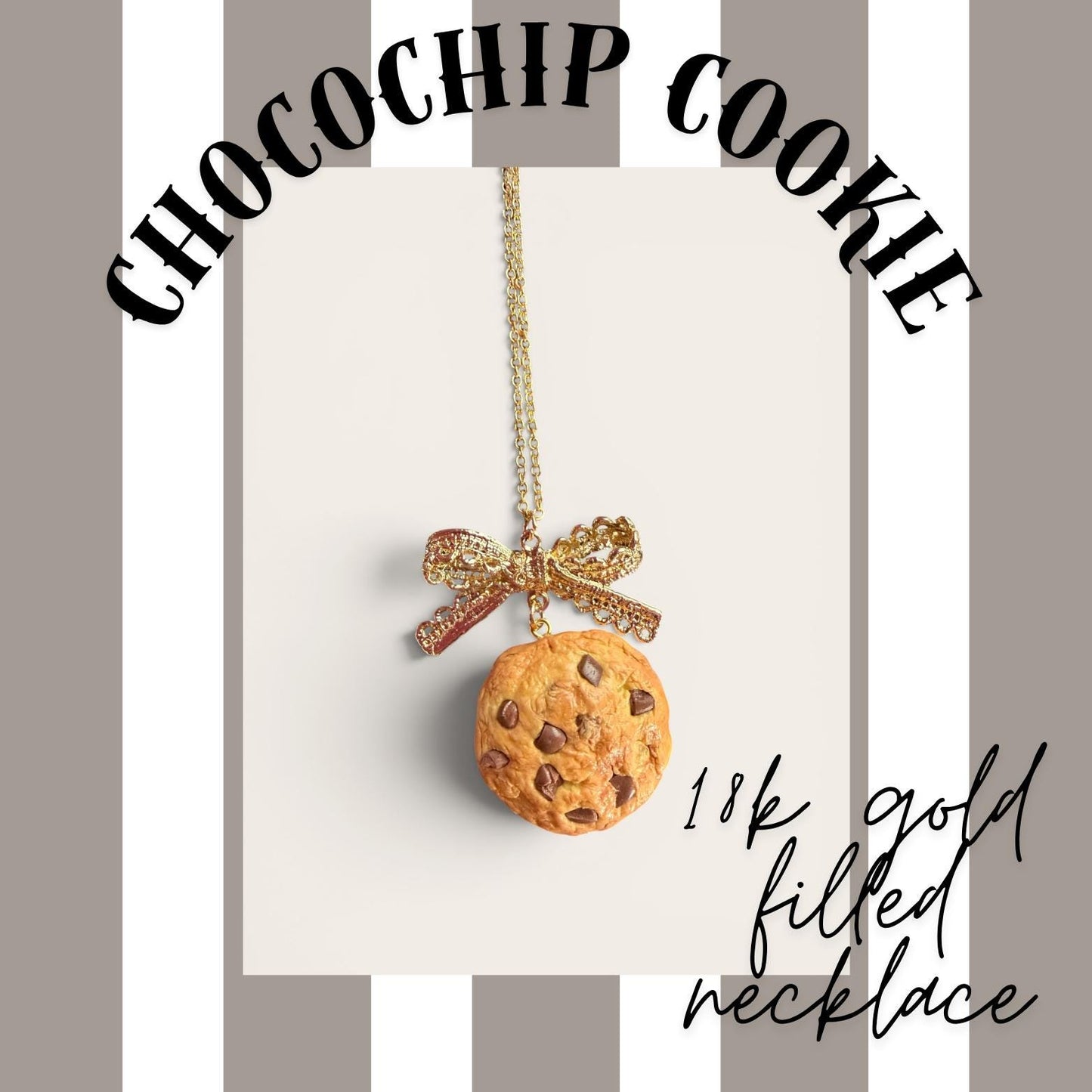 Chocochip Cookie Lace Bow 18k Gold Filled Necklace
