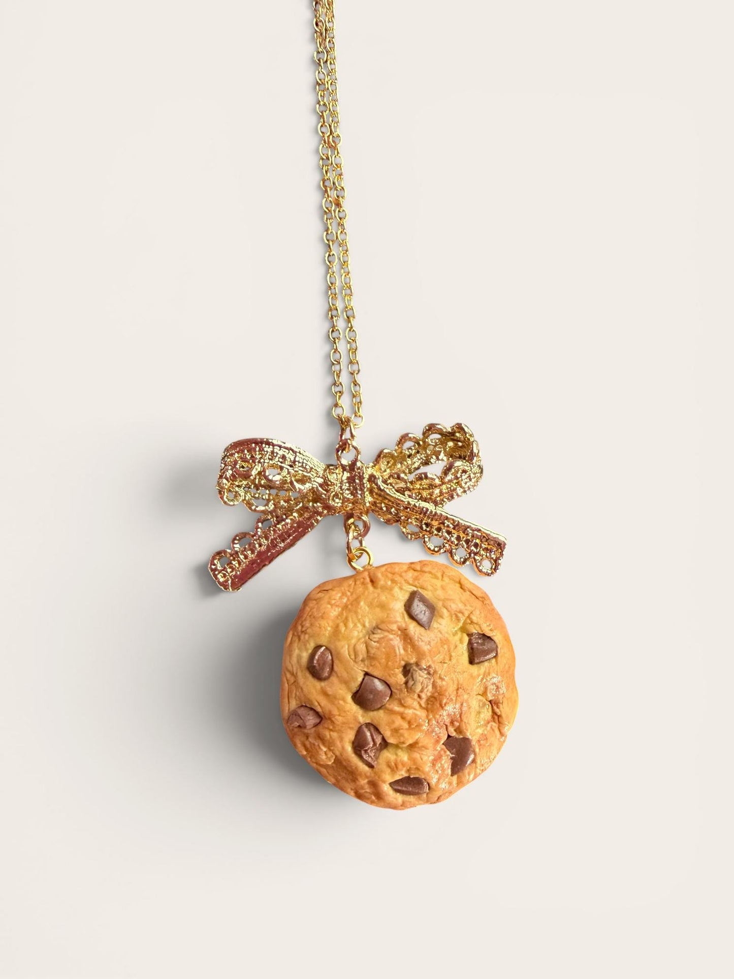 Chocochip Cookie Lace Bow 18k Gold Filled Necklace