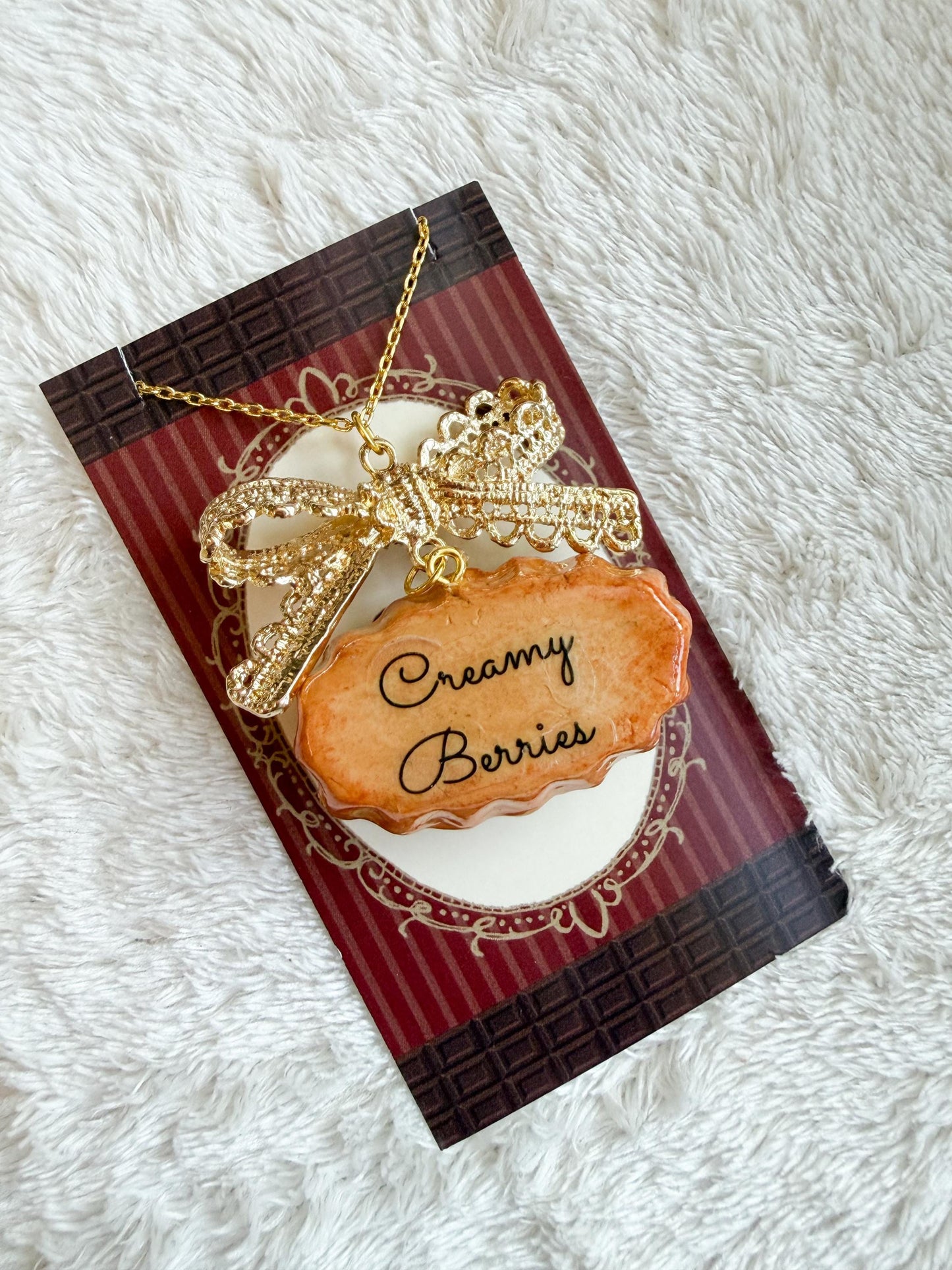 Fruit Pie & Bow 18k Gold Filled Necklace