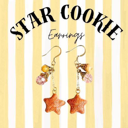 Star Cookie Dangle Earrings with Elegant Faceted Beads 14k gold plated