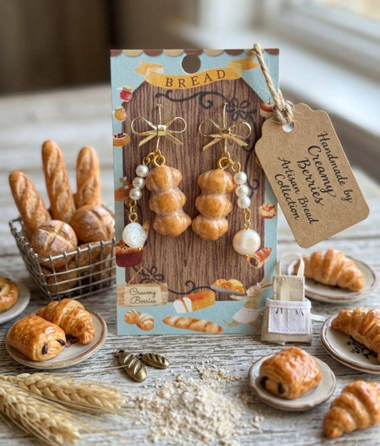 Butter Dinner Bread with Pearl Dangle Earrings 14k gold plated