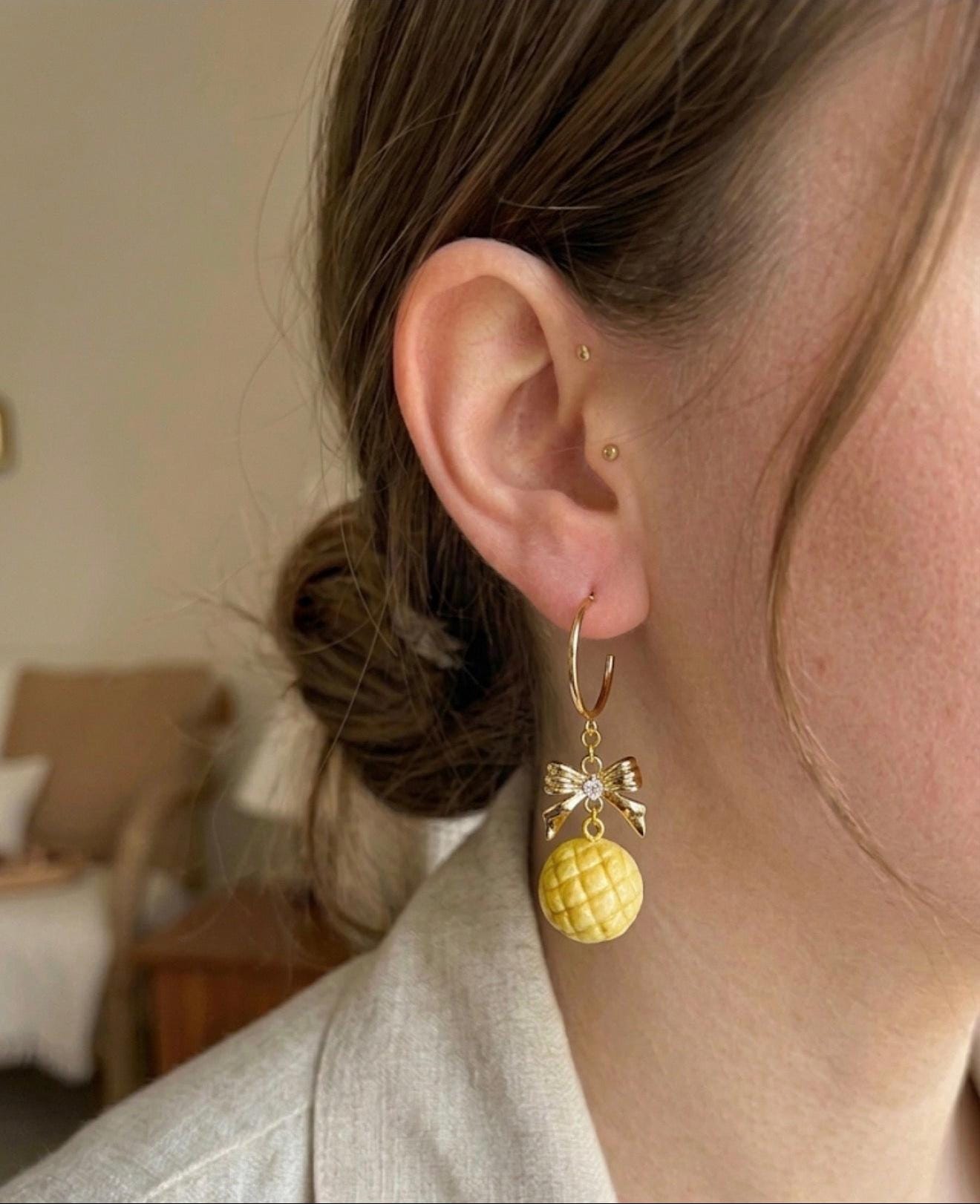 Japanese Melonpan Hoop Earrings 14k gold plated