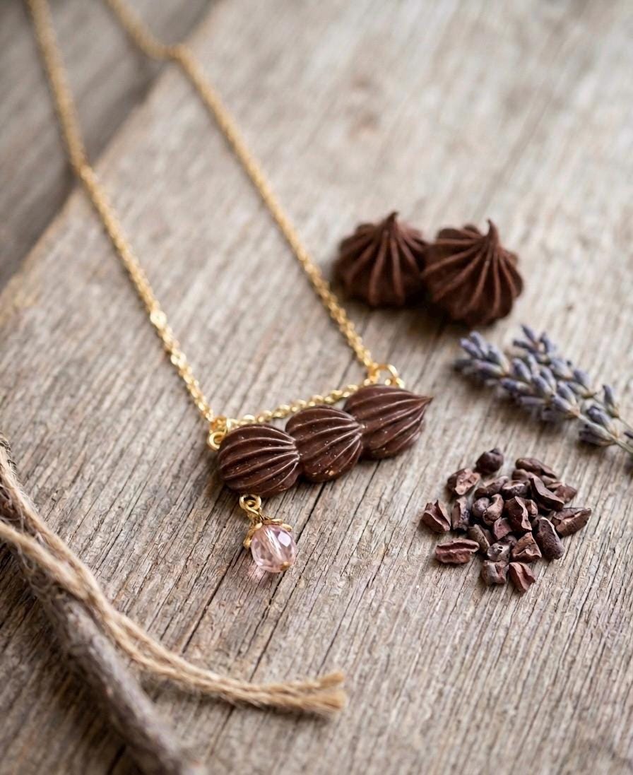 Chocolate Whipped Cream 18K Gold Filled Necklace